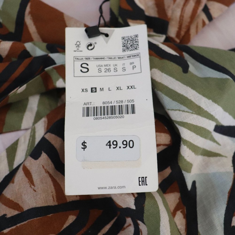 SOLD NWT Zara Side Cutouts Tropical Print Linen Mini Dress S - Picture 4 of 4